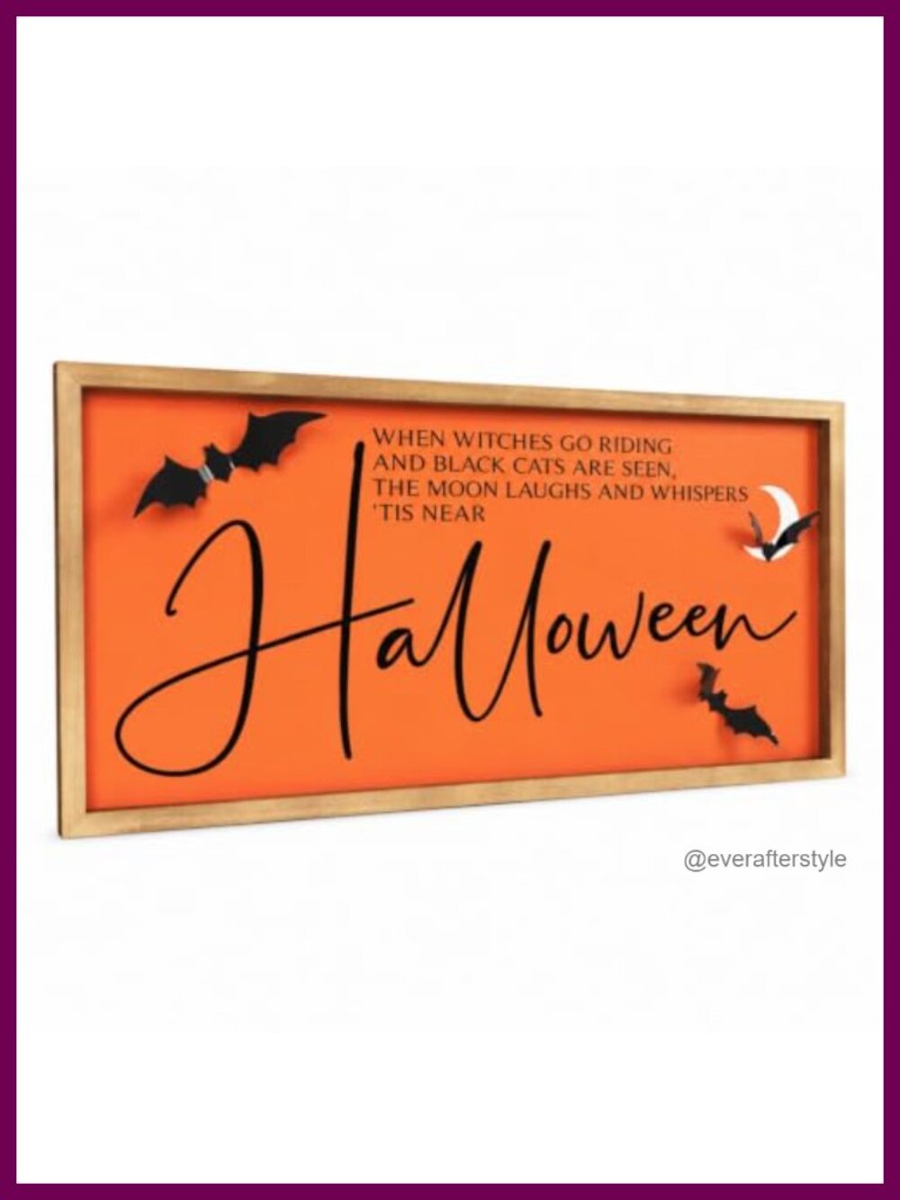Halloween Wooden Wall Sign Framed 3D Bats Spooky Indoor Decor